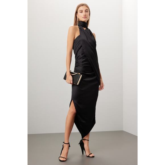 Arias New York Black Asymmetrical Halter Tie Neck Sleeveless Cocktail Dress Sz 4 - Picture 1 of 16